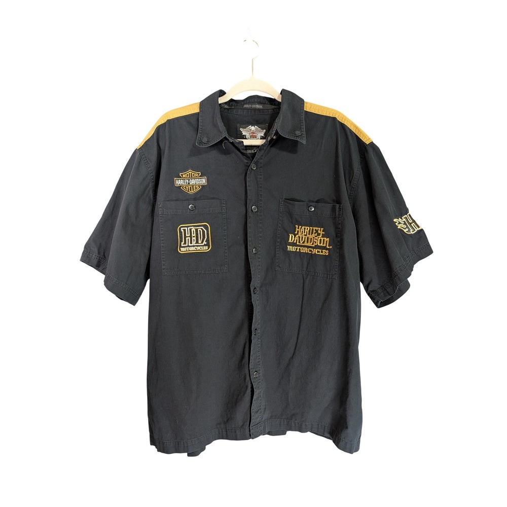 Harley Davidson Shirt Mens XL Black  Embroidered‎ Button Up Biker Work